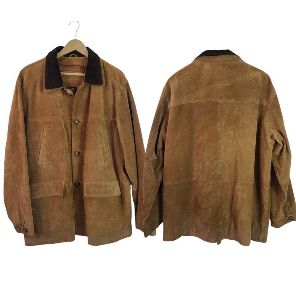 Men's Brown Suede Field Jacket with Contrast Collar